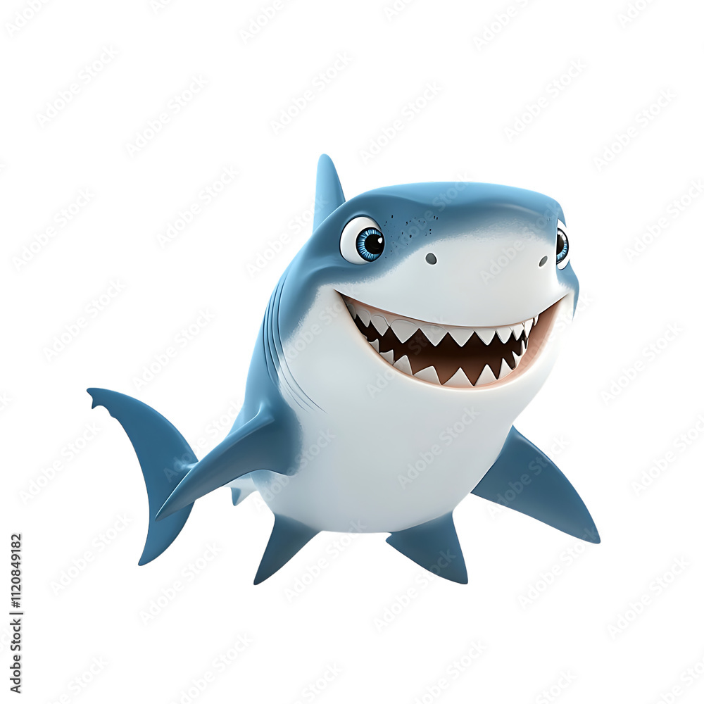Cheerful Cartoon Shark with Playful Expression and Bright Colors Cheerful Cartoon Shark with Playful Expression and Bright Colors