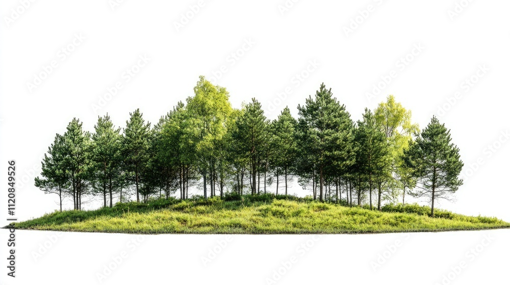 Obraz premium Small isolated forest with lush greenery and trees on a white background ideal for nature themes and environmental design projects