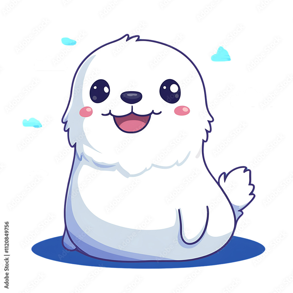 Cute Cartoon Seal Character with Happy Expression and Blue Background Cute Cartoon Seal Character with Happy Expression and Blue Background