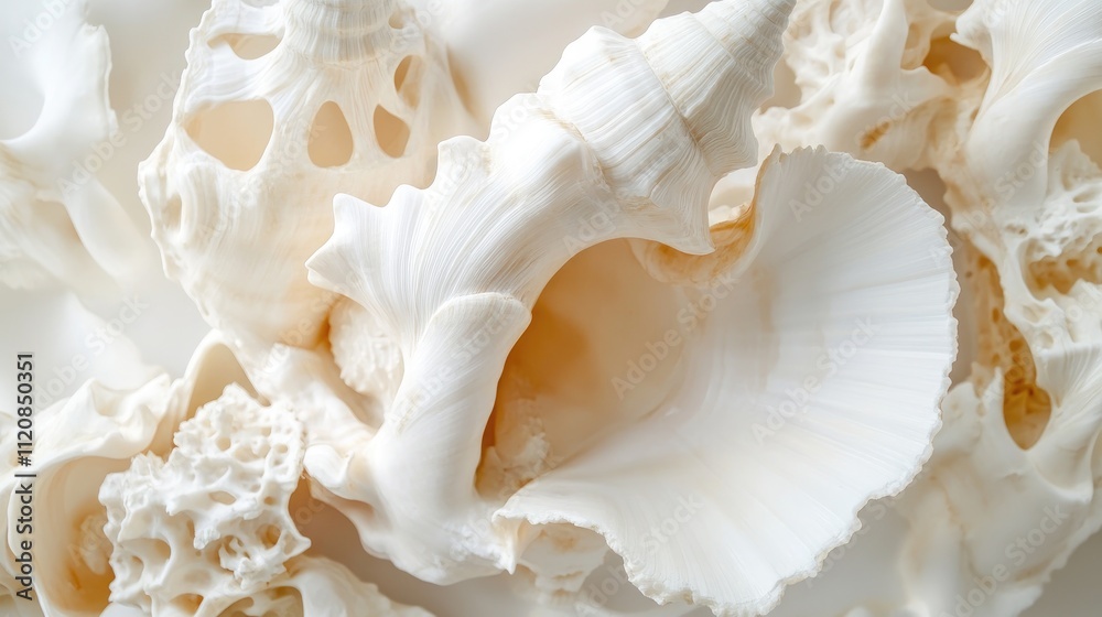 Close Up of Elegant Conch Strombus Shells Displayed on a Bright White Background Close Up of Elegant Conch Strombus Shells Displayed on a Bright White Background