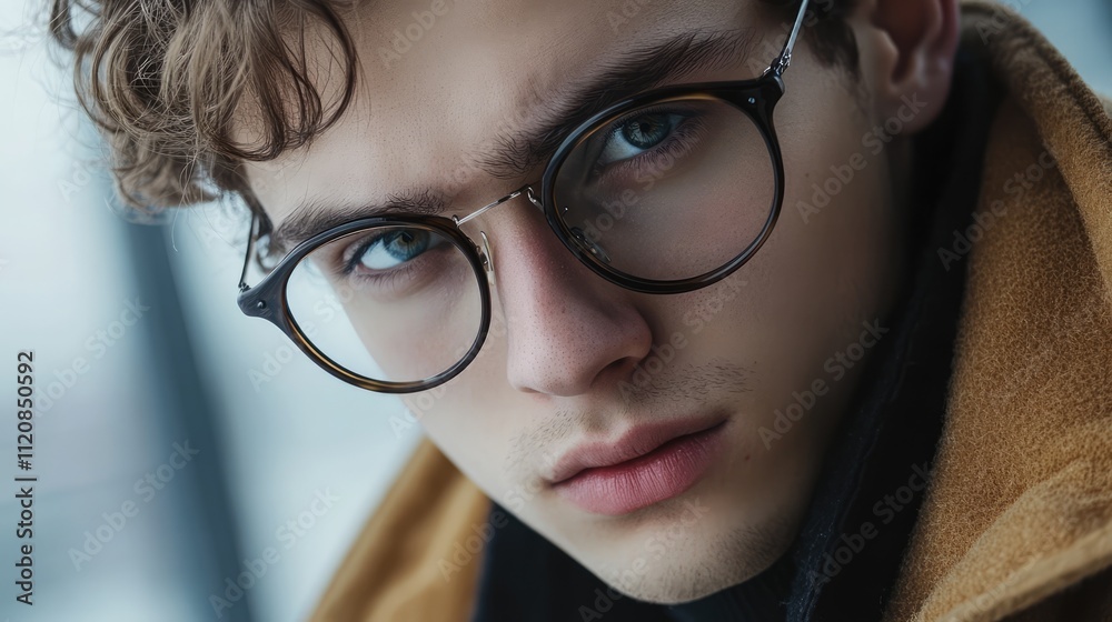Stylish young man with glasses showcasing modern men's fashion and confidence in a contemporary setting. Stylish young man with glasses showcasing modern men's fashion and confidence in a contemporary setting.