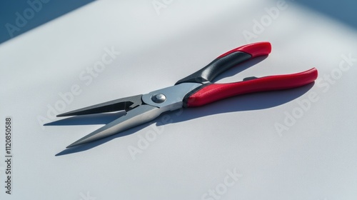 Insulated red and black pliers on clean white background showcasing sleek design and functionality ideal for electrical work and hand tool collections photo