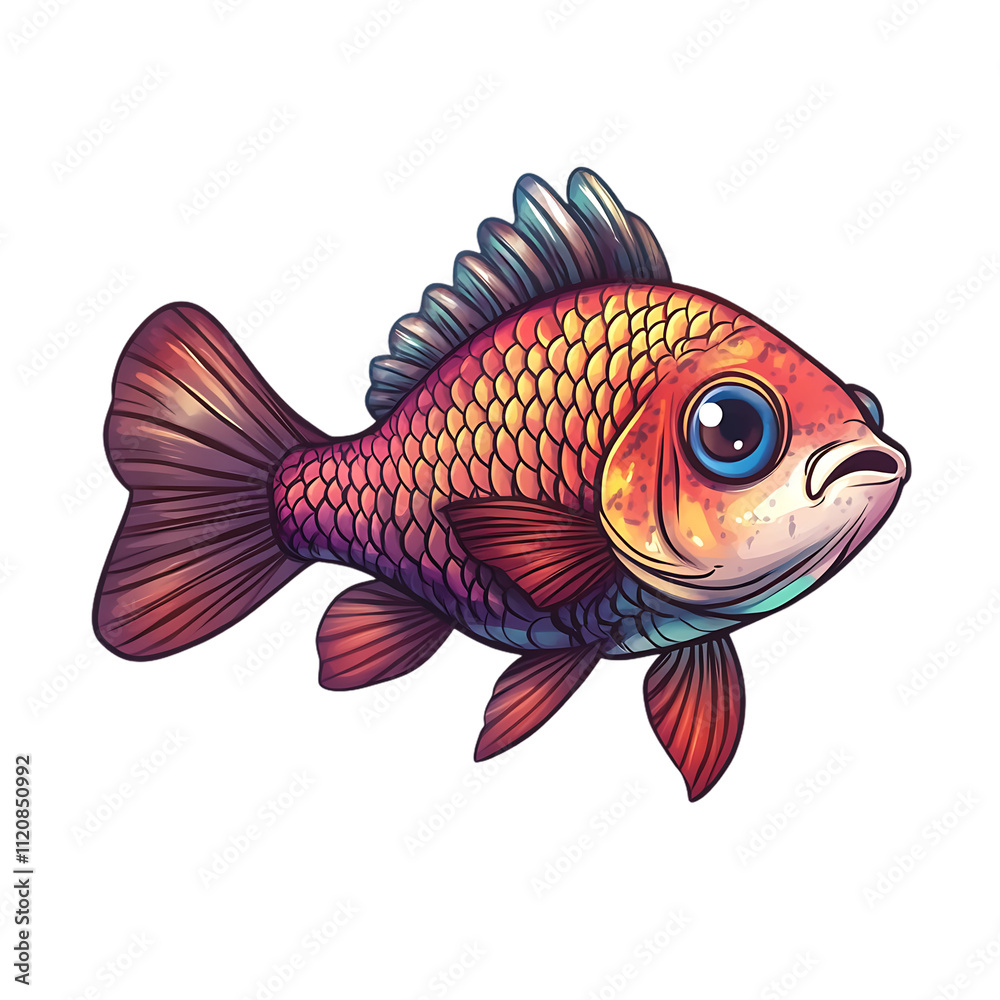 Colorful Fish with Bright Scales and Big Eyes Swimming in Water Colorful Fish with Bright Scales and Big Eyes Swimming in Water