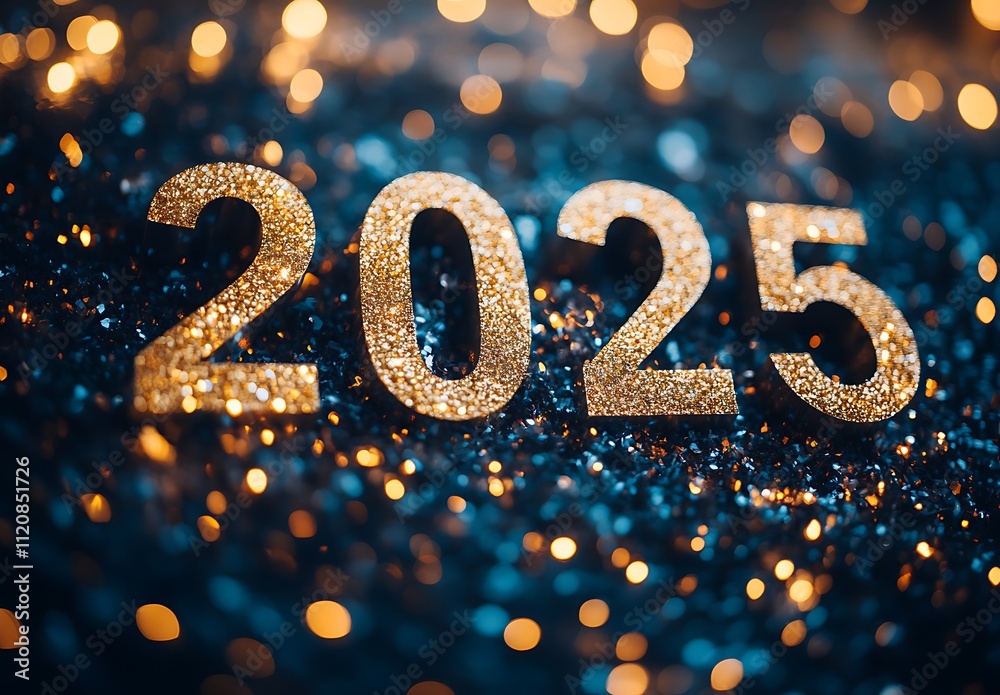 Happy New Year 2025 in Gold Numbers on a Blue Background. Happy New Year 2025 in Gold Numbers on a Blue Background.