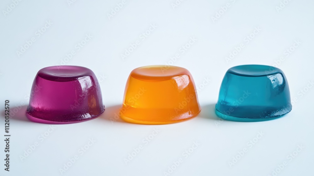 Colorful jellied candies arranged in a row on a clean white background showcasing vibrant hues and glossy textures of sweets