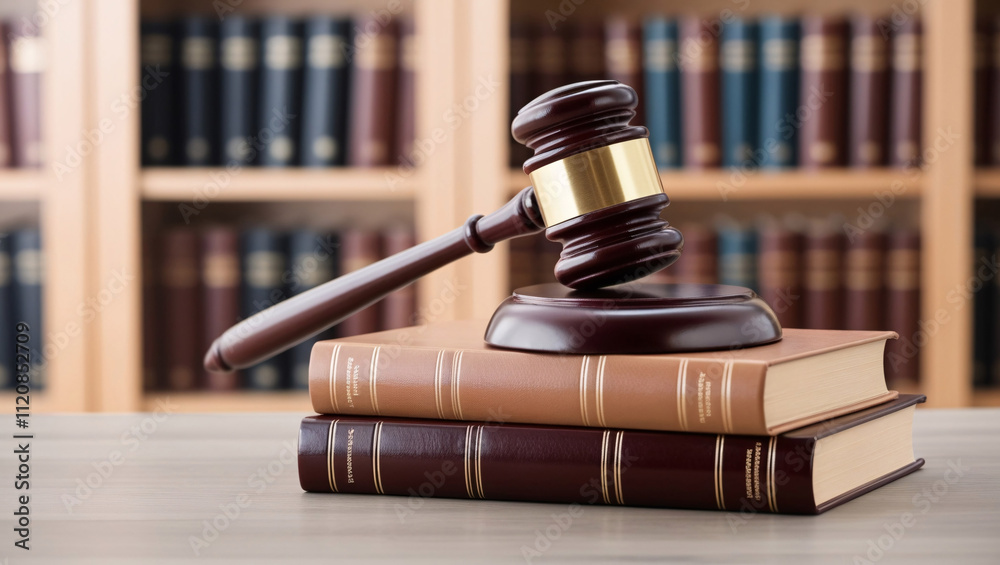 Wooden Gavel Resting on Books, a Symbol of Legal Authority Wooden Gavel Resting on Books, a Symbol of Legal Authority