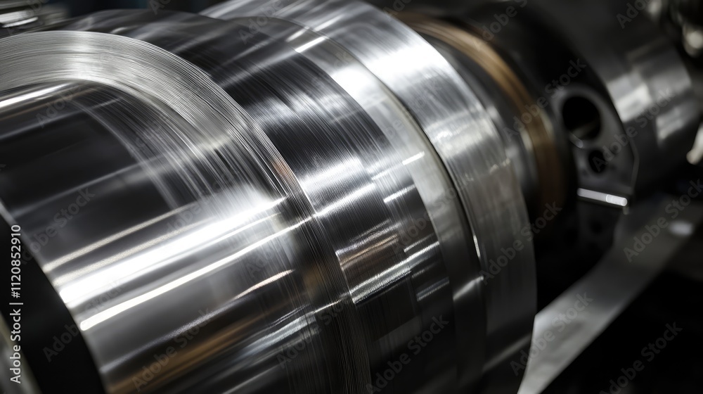 Metal sheet rolls being processed in a modern manufacturing facility showcasing industrial machinery and precision engineering Metal sheet rolls being processed in a modern manufacturing facility showcasing industrial machinery and precision engineering