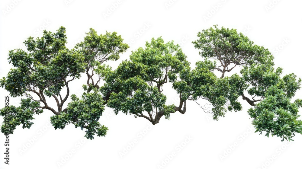 Obraz premium Large green tropical tree branch isolated on white background ideal for educational materials and botanical studies about plant biology.