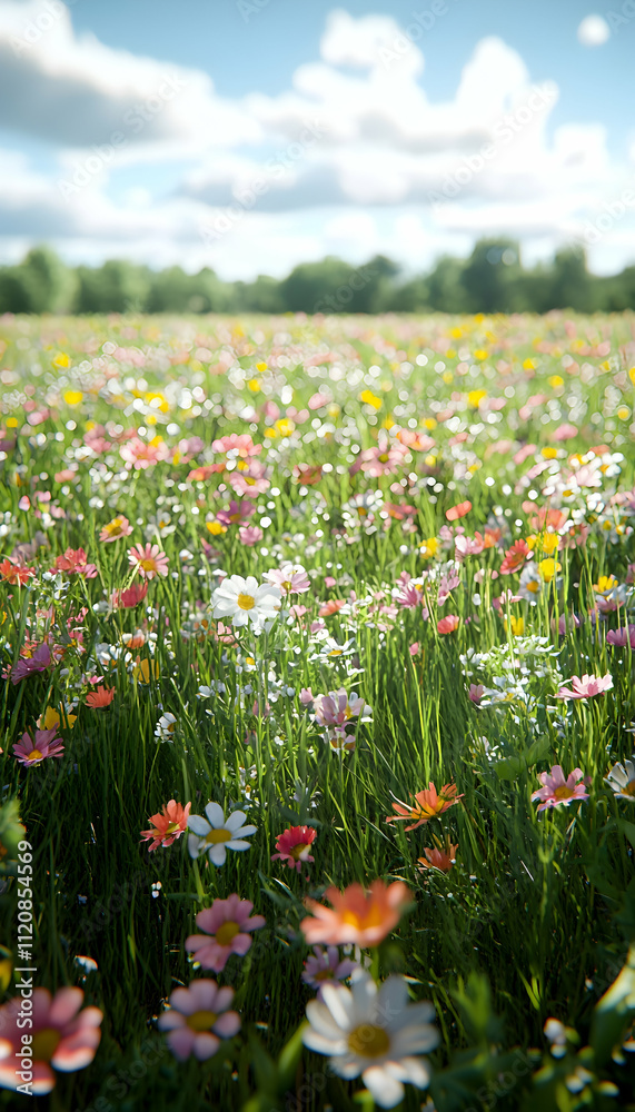 Vibrant wildflowers bloom in a sunny field. Vibrant wildflowers bloom in a sunny field.