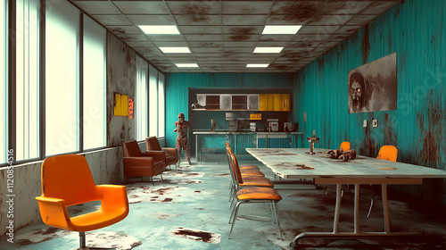 Zombie In A Decaying Office Building Dining Area photo