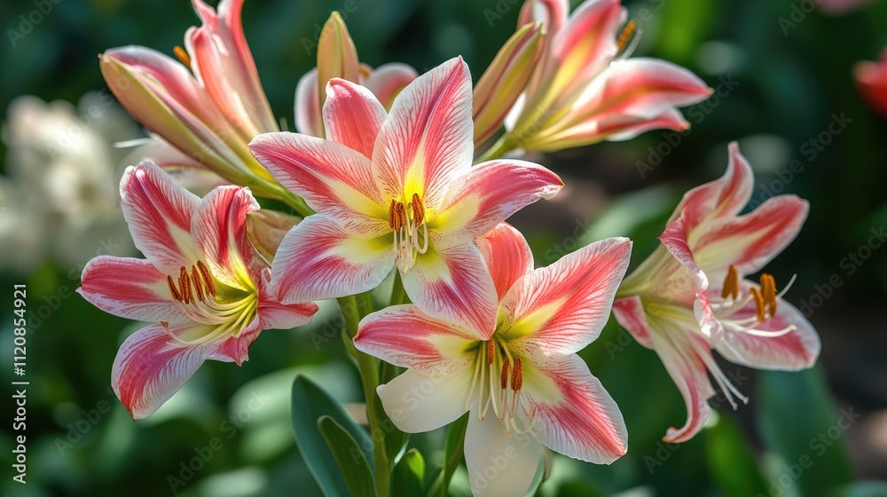 Fototapeta premium Beautiful blooming lilies in vibrant colors showcasing the natural beauty of Crimea in an exquisite garden landscape.