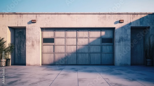 Wallpaper Mural Modern garage exterior with automatic iron doors and concrete walls enhancing contemporary architectural design and functionality. Torontodigital.ca