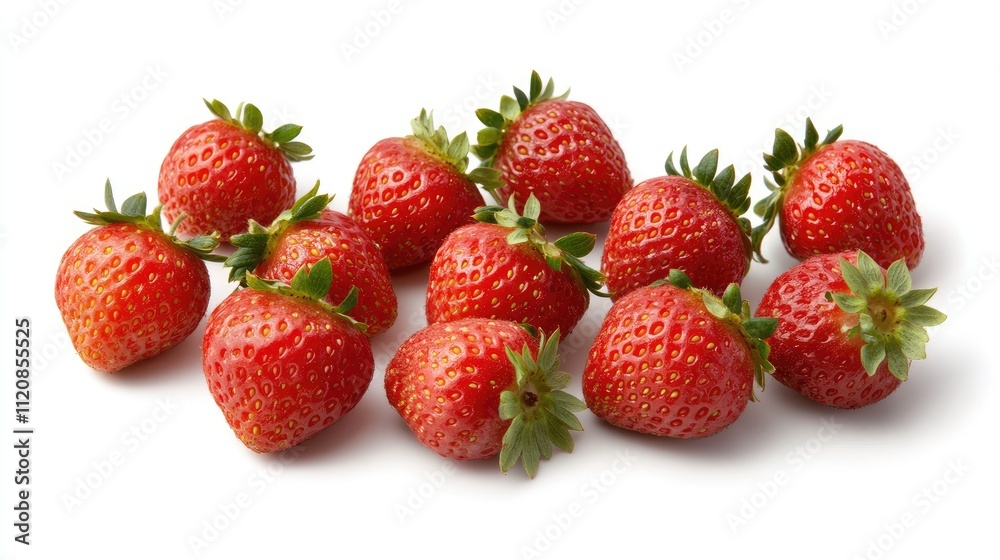 Fresh ripe organic strawberries arranged on a clean white background showcasing their vibrant color and natural texture. Fresh ripe organic strawberries arranged on a clean white background showcasing their vibrant color and natural texture.