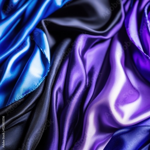 Vibrant Silk Fabric Textures in Blue, Black, Purple and Gold Hue