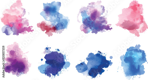colorful watercolor brush stroke collection, Set of watercolor circles brush multicolored. watercolor on white background.