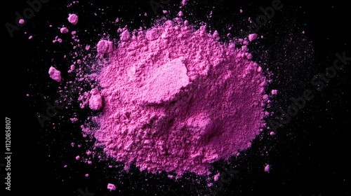 Vibrant pink powder burst isolated on black background showcasing texture and movement for artistic and design applications
