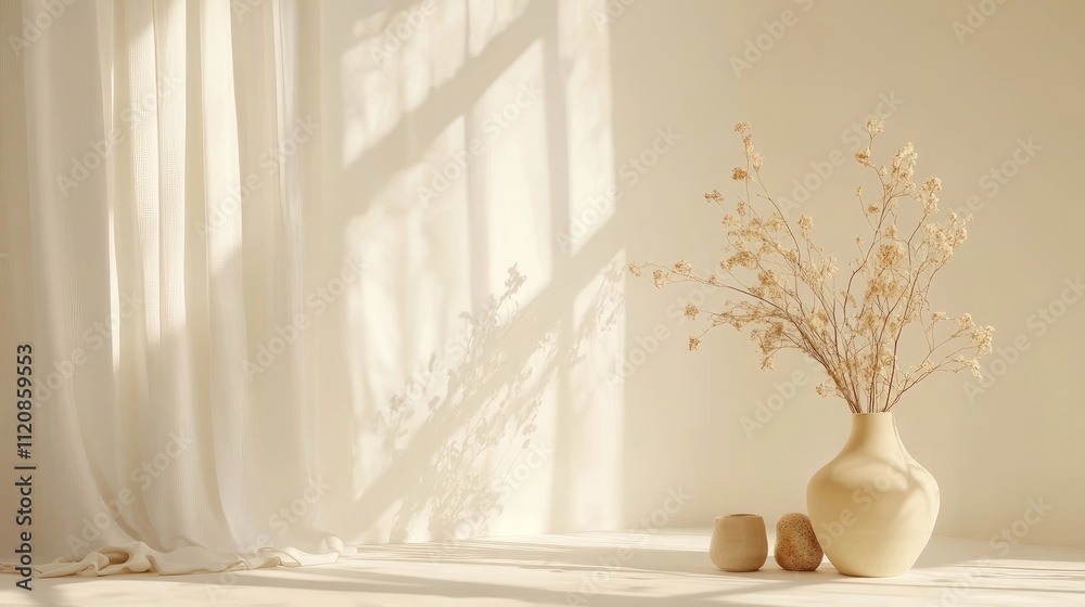 Minimalist home decor with dried flowers in a vase showcasing soft natural light and cozy personal accessories for an elegant space Minimalist home decor with dried flowers in a vase showcasing soft natural light and cozy personal accessories for an elegant space