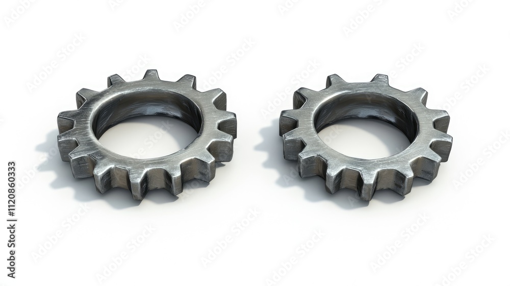 Metal gears isolated on white background for engineering and mechanical teamwork in automotive and bike industries Metal gears isolated on white background for engineering and mechanical teamwork in automotive and bike industries