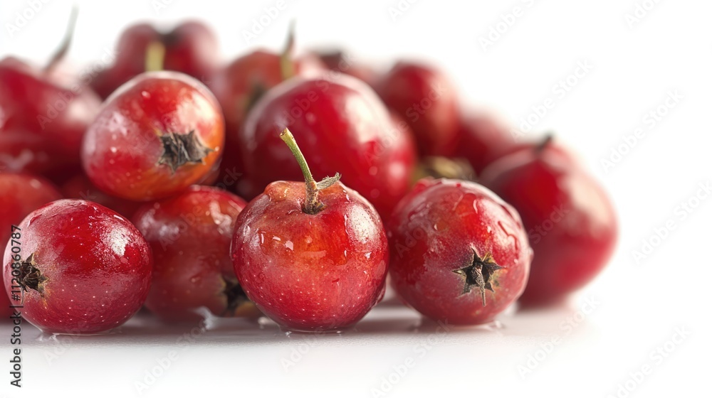 Freshly harvested wild apples with a glossy red finish arranged on a clean white backdrop showcasing their natural beauty and freshness. Freshly harvested wild apples with a glossy red finish arranged on a clean white backdrop showcasing their natural beauty and freshness.