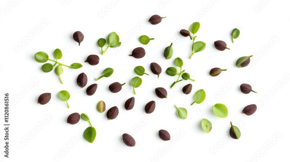 Organic Moringa seeds and leaves arranged on a white background showcasing natural textures and colors for herbal and wellness themes Organic Moringa seeds and leaves arranged on a white background showcasing natural textures and colors for herbal and wellness themes