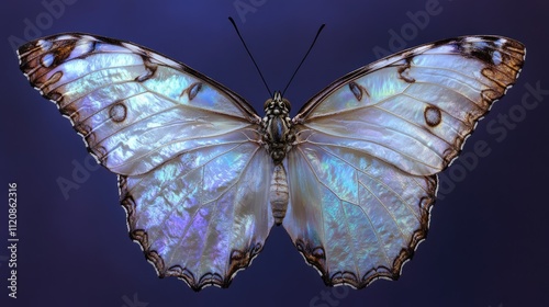 Iridescent Mother of Pearl butterfly displayed on a vibrant purple backdrop showcasing its stunning wing patterns and colors photo