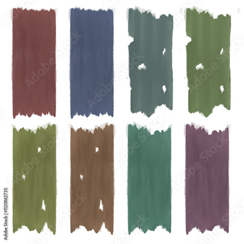 Illustration of eight types of old torn cloth.