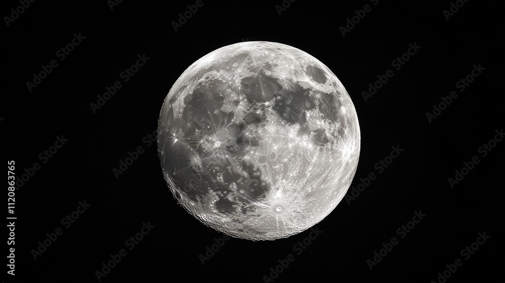 Obraz premium Majestic full moon glowing brightly in a clear night sky creating a serene celestial ambiance and captivating lunar landscape.