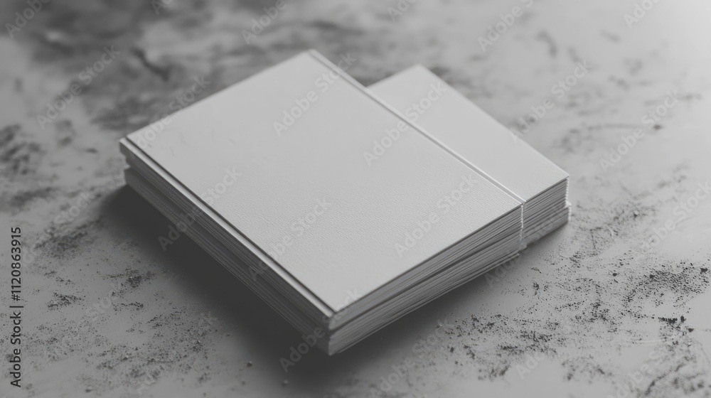 Fototapeta premium Minimalist gray background with stacked notepads showcasing swedhu text for a professional stationery concept.