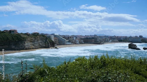 Coastal view of Biarritz on a sunny day with a beach and blue sea