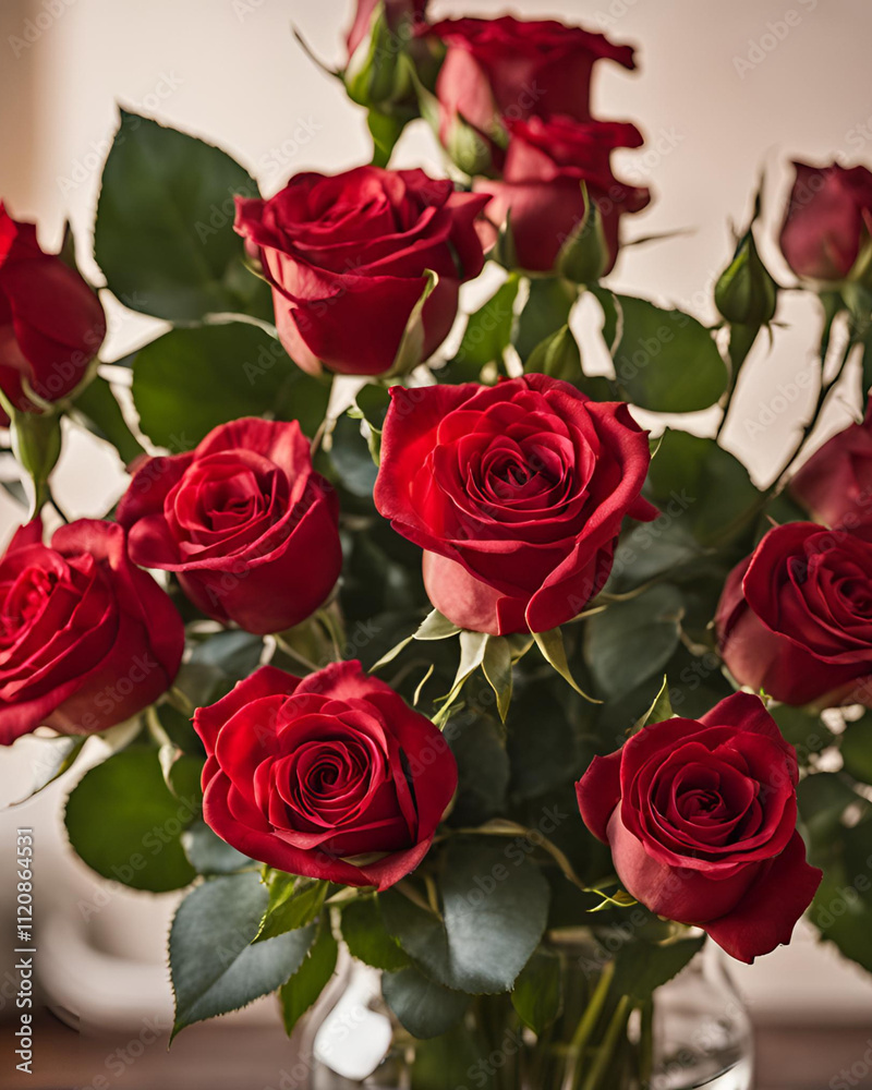 Obraz premium resh red roses bouquet, new year red roses gift, valentine red roses bouquet, wedding red roses arrangement, red roses for Diwali, Eid red roses gift, mother’s day red roses bouquet, red roses for cel