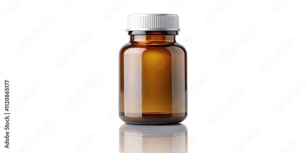Isolated Medicine Bottle with Blank Label and Reflection on White Background for Medical and Pharmaceutical Use Isolated Medicine Bottle with Blank Label and Reflection on White Background for Medical and Pharmaceutical Use