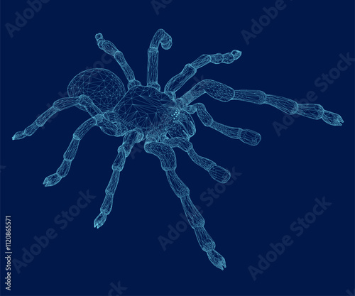 Tarantula spider blue vector wireframe scary Halloween