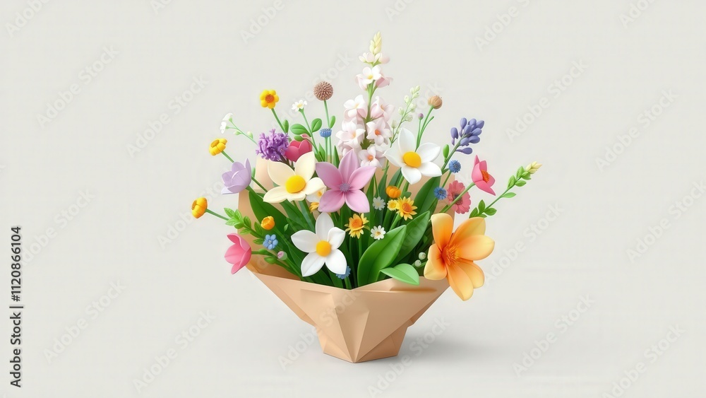 Springtime Elegance: A Vibrant Bouquet of Fresh Flowers in a Rustic Paper Holder Springtime Elegance: A Vibrant Bouquet of Fresh Flowers in a Rustic Paper Holder