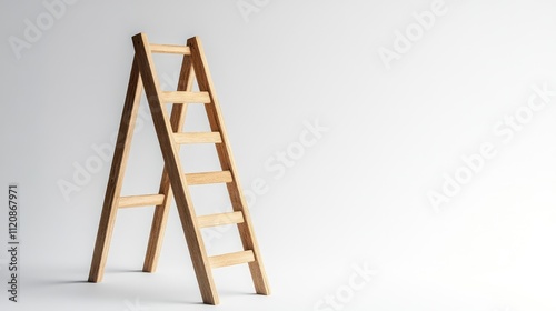 Contemporary wooden step ladder against a clean white backdrop with ample space for customizable text or branding elements