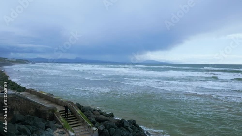 Cloudy day on the Atlantic ocean beach in Biarritz France