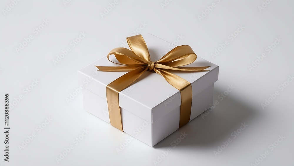 Obraz premium white gift box with gold ribbon isolated on white background