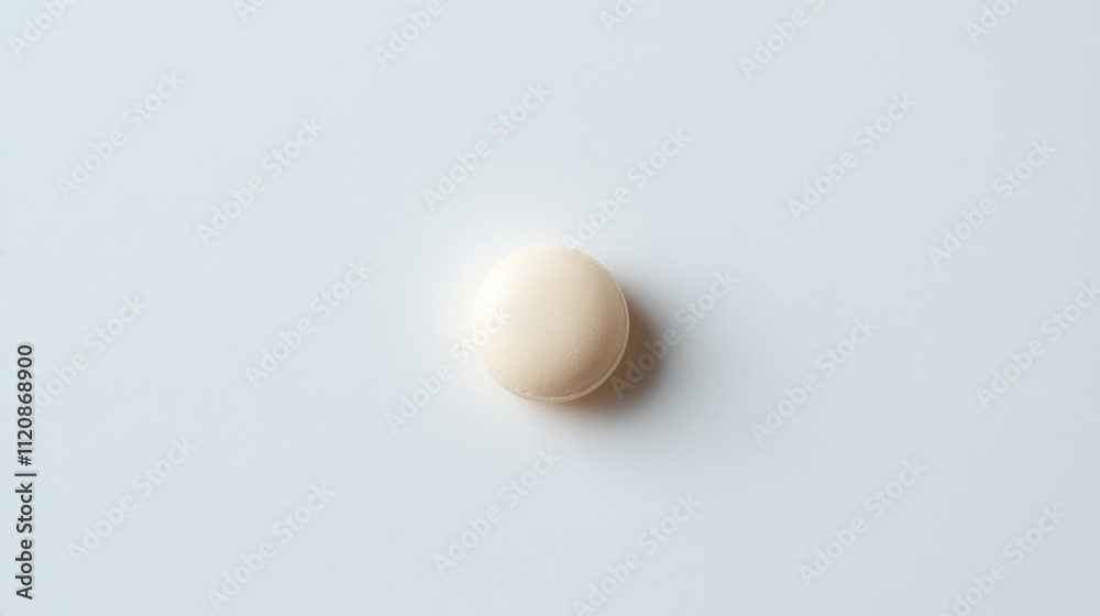 Beige colored pill centered on a clean white background, emphasizing simplicity and focus, healthcare, medication, minimalism, wellness. Beige colored pill centered on a clean white background, emphasizing simplicity and focus, healthcare, medication, minimalism, wellness.