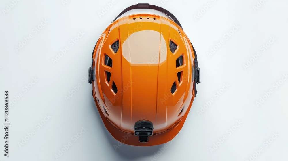 Orange safety helmet top view isolated on white background for construction and industrial safety purposes Orange safety helmet top view isolated on white background for construction and industrial safety purposes