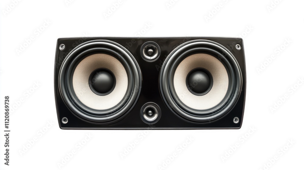 Fototapeta premium Three-way car speaker front view isolated on white background highlighting design and functionality for sound quality enhancement