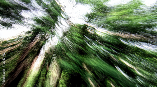Fototapeta Naklejka Na Ścianę i Meble -  majestic upward view of a blurred green forest