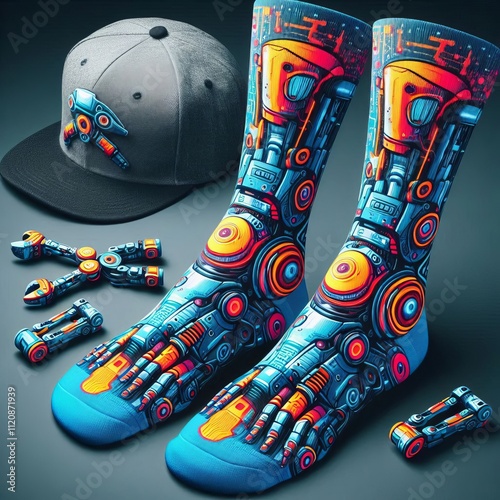 6 Robotic Arm Socks Vibrant socks featuring a robotic arm design photo