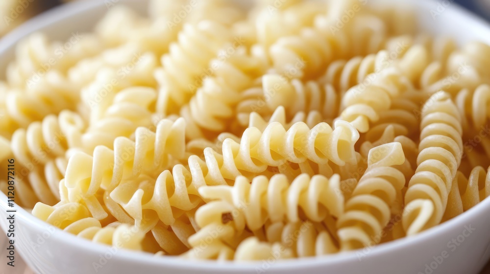 Delicious cooked fusilli pasta elegantly presented in a white dish perfect for culinary presentations and food-related themes Delicious cooked fusilli pasta elegantly presented in a white dish perfect for culinary presentations and food-related themes