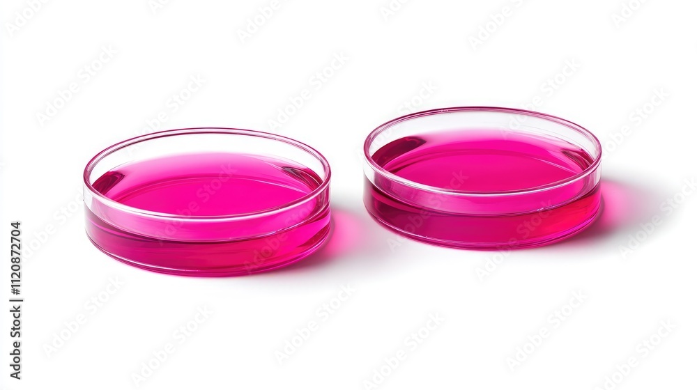 Cobalt chloride solution in petri dishes displaying vibrant pink liquid for scientific and laboratory applications on a clean white background Cobalt chloride solution in petri dishes displaying vibrant pink liquid for scientific and laboratory applications on a clean white background