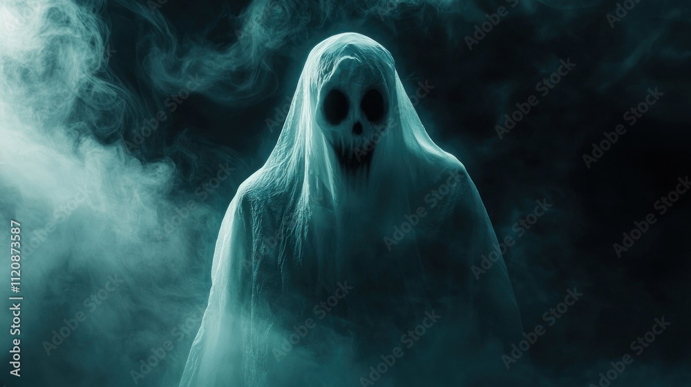 Naklejka premium A ghostly figure shrouded in mist, evoking a haunting and eerie atmosphere.