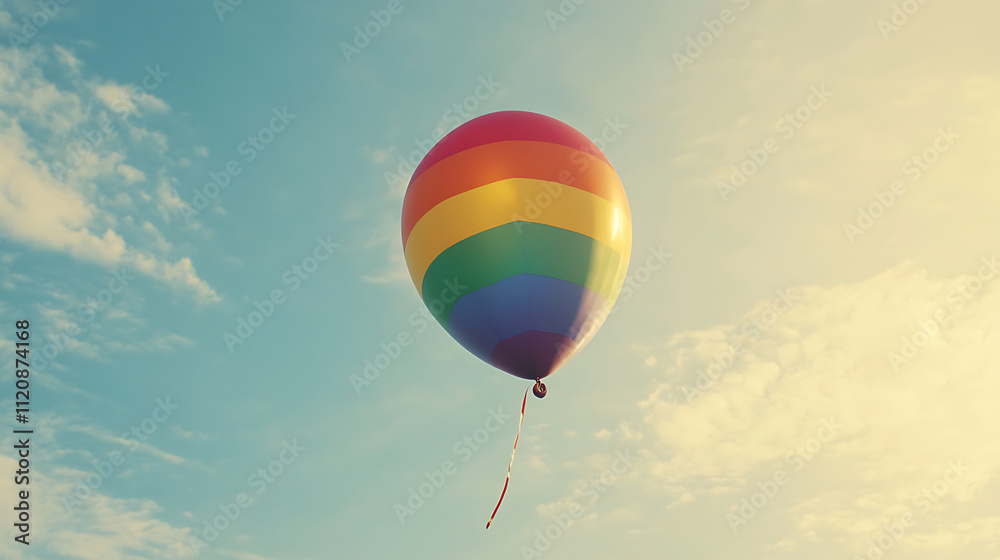 Fototapeta premium Rainbow Balloon Ascends Into A Sunny Sky