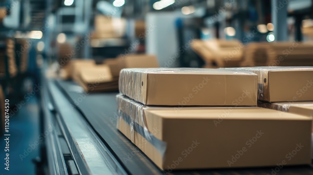 Packaged products ready for shipment in a modern printing house warehouse environment Packaged products ready for shipment in a modern printing house warehouse environment