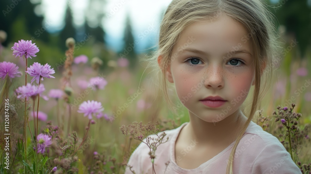 Girl among pink wildflowers in a Washington state park capturing the beauty of nature and childhood innocence in a serene landscape scene Girl among pink wildflowers in a Washington state park capturing the beauty of nature and childhood innocence in a serene landscape scene
