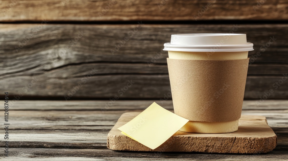 Coffee cup with note pad on rustic wooden background for branding and business concepts, ideal for cafe and coffee shop promotions. Coffee cup with note pad on rustic wooden background for branding and business concepts, ideal for cafe and coffee shop promotions.