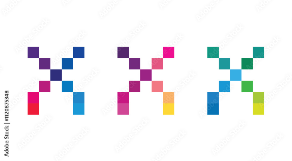 pixel X letter logo vector, creative pixel x letter logo design template