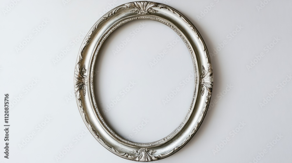 Elegant oval silver frame with intricate floral detailing, ideal for paintings, mirrors, or photographs, showcasing craftsmanship and timeless design, home decor, vintage style. Elegant oval silver frame with intricate floral detailing, ideal for paintings, mirrors, or photographs, showcasing craftsmanship and timeless design, home decor, vintage style.